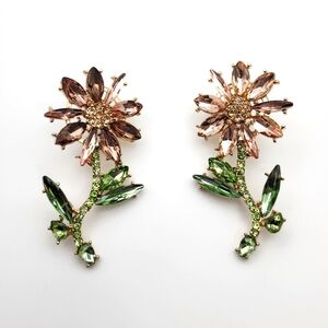 Pink Rhinestone Daisy Flower Earrings Large
